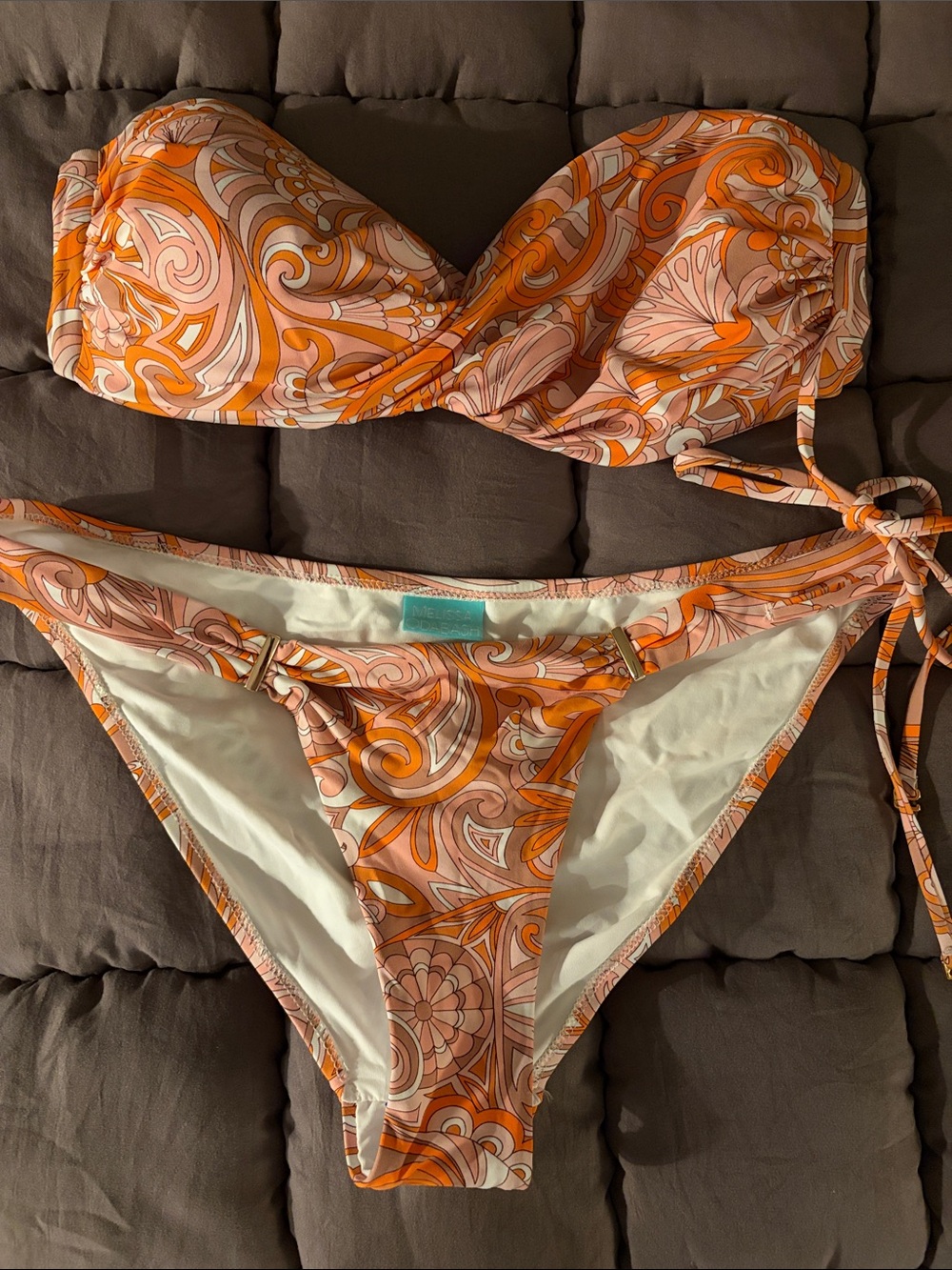Melissa Odabash Orange and Cream Swirl Bandeau Bikini